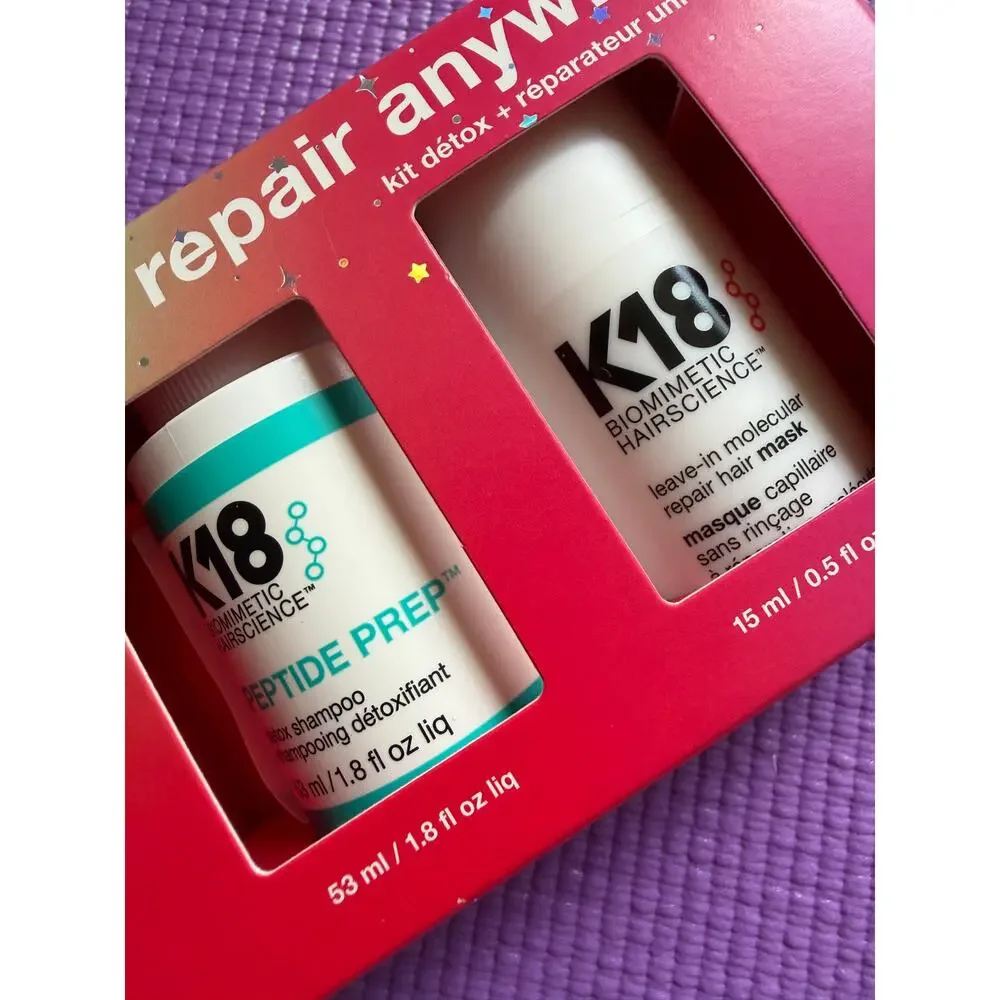 New K18 Detox + Repair Anywhere Kit Peptide Prep Shampoo 53ml Hair Mask 15ml